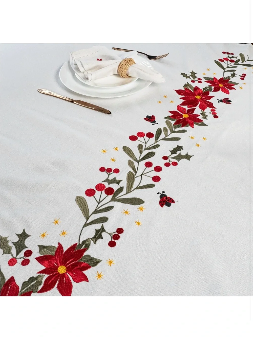 NEW Festive Red Poinsettia Table Runner - Holiday Dining Accent
